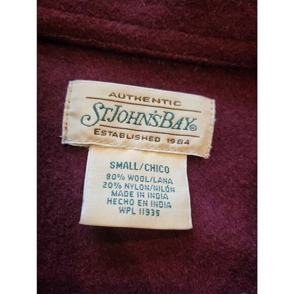 Vintage St. John's Bay Shirt Jacket Women's Small Burgundy Wool Brushed - Picture 5 of 5